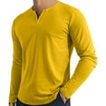 thumbnail image 1 of Inglocry Men's V Neck Long Sleeve Shirts Casual Henley Cotton T-Shirts Slim Fit Longline Tee Shirts Yellow M, 1 of 4