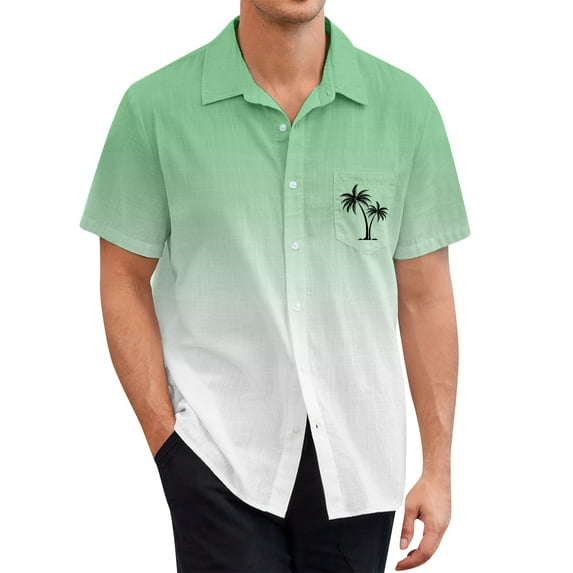 Inglocry Men's Vintage Bowling Shirts 1950s Casual Short Sleeve Button Up Contrast Shirt Summer Color Block Cuban Shirts Green XL