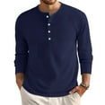 thumbnail image 1 of Inglocry Men's Waffle Henley Shirts Crewneck Lightweight Sweater Long Sleeve Causal Knitted Pullover T Shirt Navy XL, 1 of 4