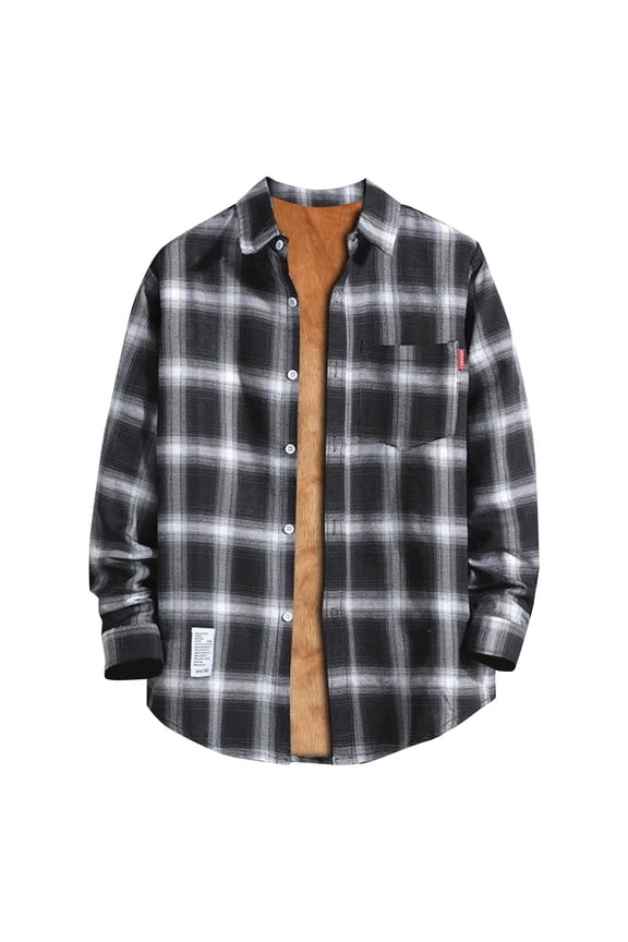 Men's Warm Sherpa Lined Fleece Plaid Flannel Shirt Jacket Mens Flannel Shirt Long Sleeve Gray L