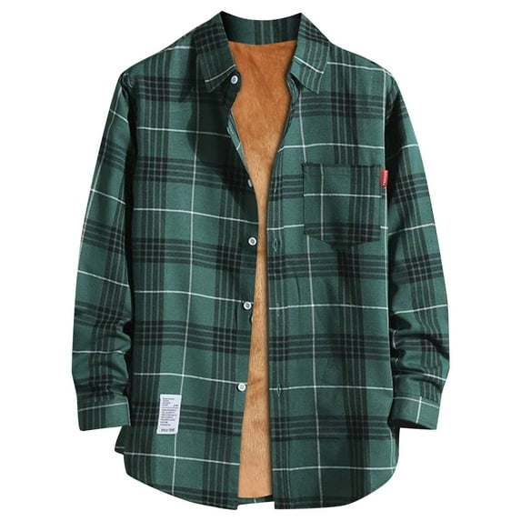 Inglocry Men's Warm Sherpa Lined Fleece Plaid Flannel Shirt Jacket Mens Flannel Shirt Long Sleeve Green M