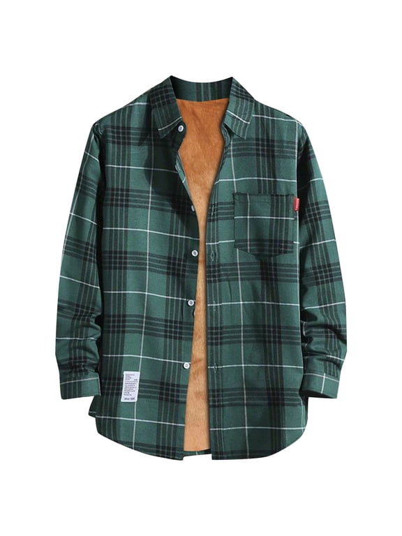 Men's Warm Sherpa Lined Fleece Plaid Flannel Shirt Jacket Mens Flannel Shirt Long Sleeve Green XL