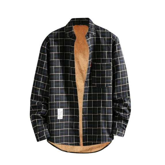 Inglocry Men's Warm Sherpa Lined Fleece Plaid Flannel Shirt Jacket Mens Flannel Shirt Long Sleeve Navy M