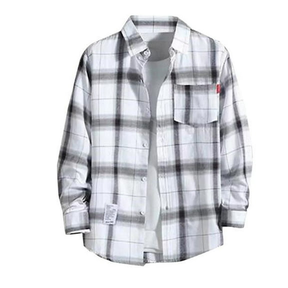 Inglocry Men's Warm Sherpa Lined Fleece Plaid Flannel Shirt Jacket Mens Flannel Shirt Long Sleeve White XL