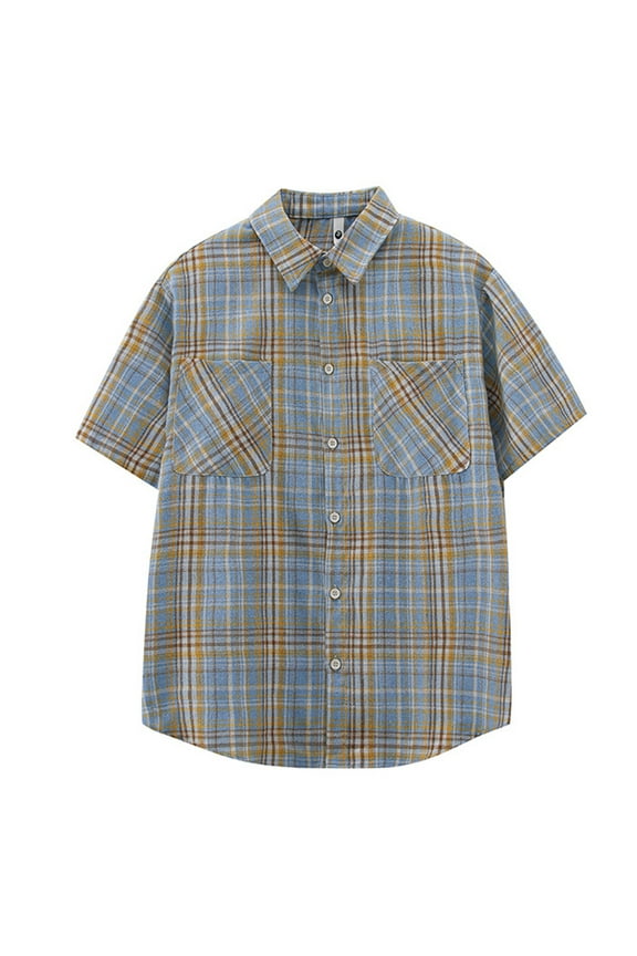 Men's Casual Checkered Relaxed Fit Button Up Short Sleeve Work Shirt Plaid Hawaiian Shirt For Men Yellow M