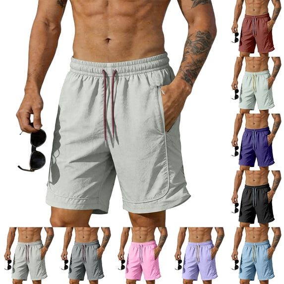 Inglocry Mens Beach Shorts Bermuda Quick Dry Stretch Sun Protection Lightweight Gym Tennis Workout Shorts with Zip Pockets Light Blue 3XL
