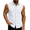thumbnail image 1 of Inglocry Mens Button Down Summer Shirts Sleeveless Cotton Linen Beach Tank Top Basic Solid Work Dress Shirt White XL, 1 of 6