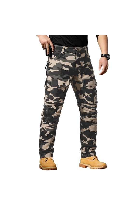 Mens Cargo Work Pants Ripstop Tactical Pants for Construction Electrician Carpenter Multi-Pocket Hiking Outdoor Khaki M