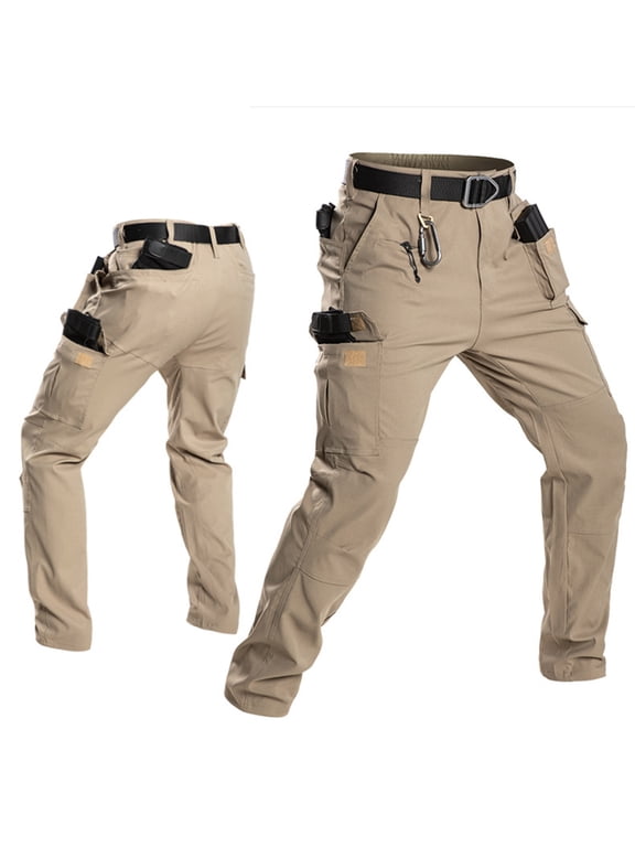 Mens Cargo Work Pants Ripstop Tactical Pants for Construction Electrician Multi-Pocket Hiking Outdoor Khaki 3XL