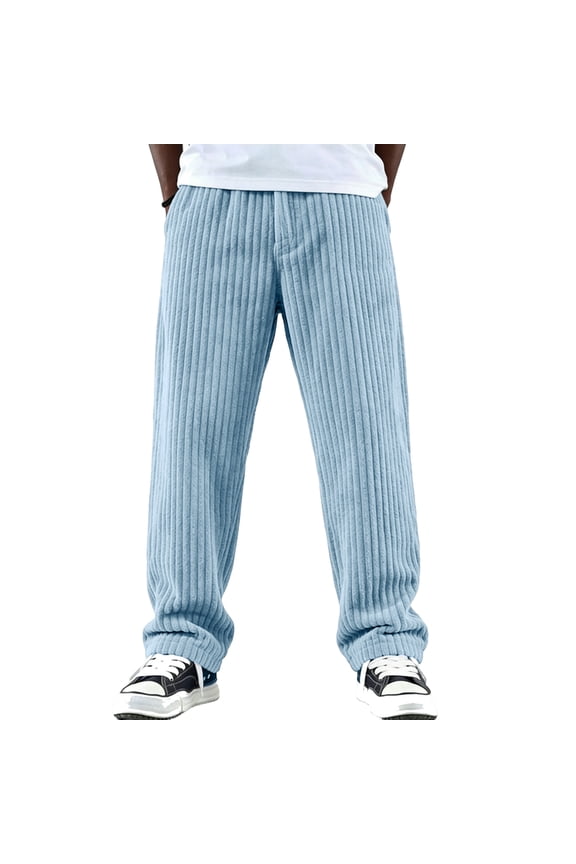 Mens Corduroy Casual Pants Fashion Loose Fit Wide Leg Pants Straight Sweatpants Elastic Waist Drawstring with Pockets Sky Blue M