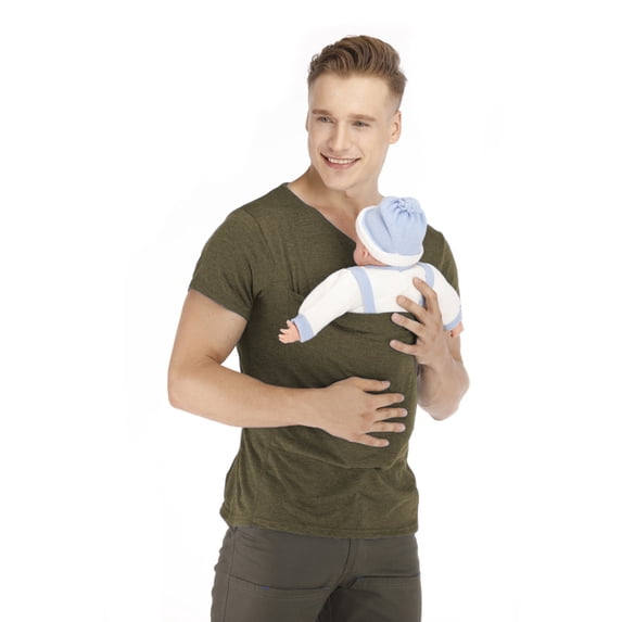 Inglocry Mens Dad Shirts Baby Carrier Shirt Short Sleeve Skin to Skin New Dad Gifts T-Shirt with Pocket Army Green S