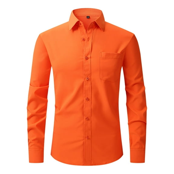 Inglocry Men's Dress Shirts Long Sleeve Wrinkle-Free Stretch Shirts Solid Formal Button Down Shirt with Pocket Orange L