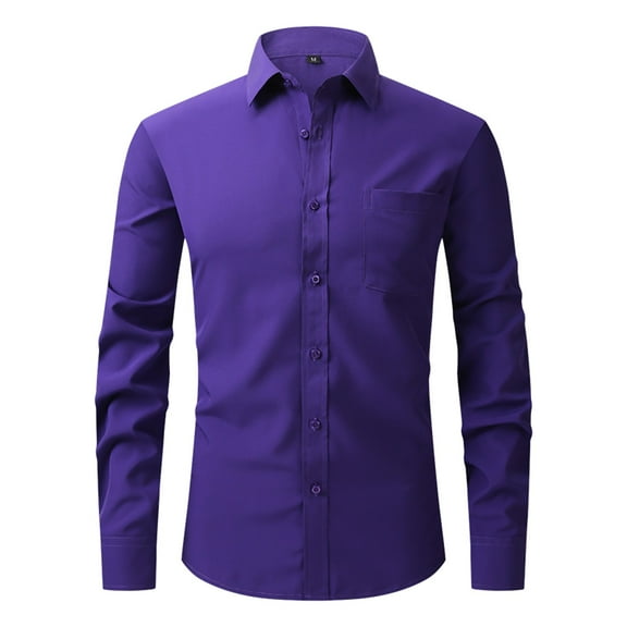 Inglocry Mens Dress Shirts Long Sleeve Button Down Shirts for Men Casual Solid Formal Business Regular Fit Shirt with Pocket Purple XL