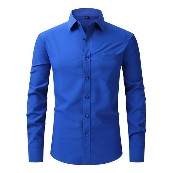 Inglocry Men's Dress Shirts Long Sleeve Wrinkle-Free Stretch Shirts Solid Formal Button Down Shirt with Pocket Royal Blue 2XL