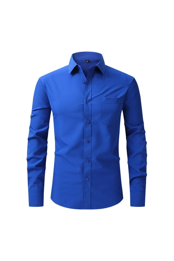 Mens Dress Shirts Long Sleeve Button Down Shirts for Men Casual Solid Formal Business Regular Fit Shirt with Pocket Royal Blue XL