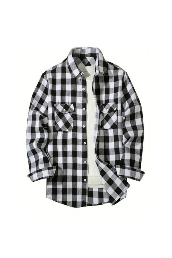 Mens Flannel Plaid Shirts Regual Fit Casual Long Sleeve Button Down Vintage Fleece Shirts White XL