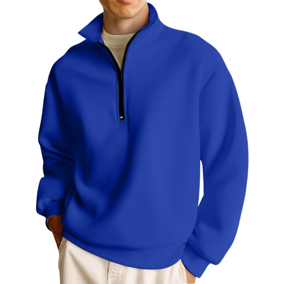 Inglocry Mens Fuzzy Fleece Sweatshirt Quarter Zip Pullover Long Sleeve Winter Fall Outdoor Warm Tops Royal Blue XL