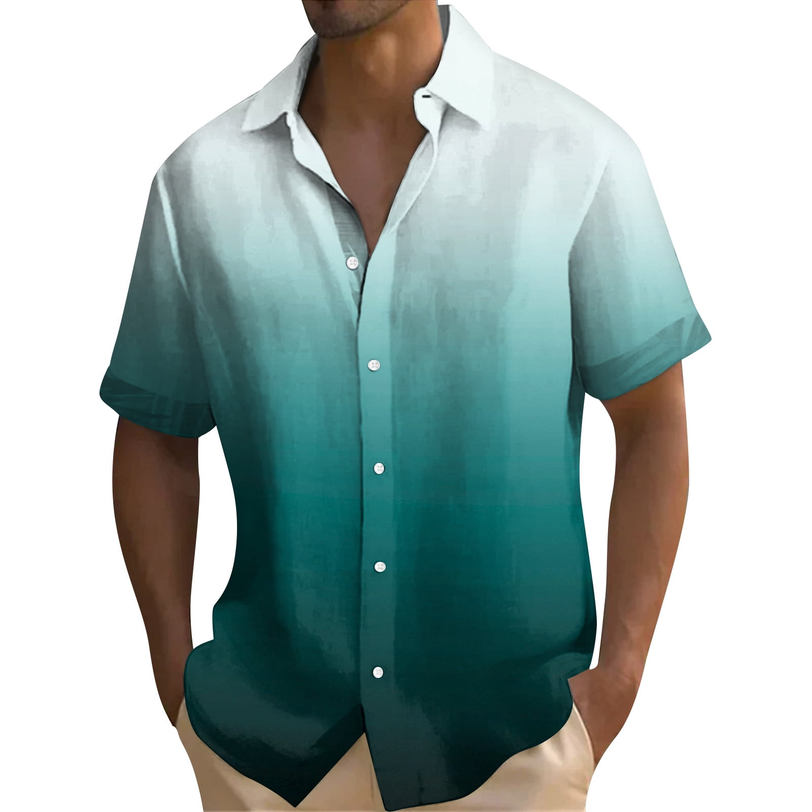Inglocry Mens Gradient Linen Shirts Casual Button Down Short Sleeve Tie ...