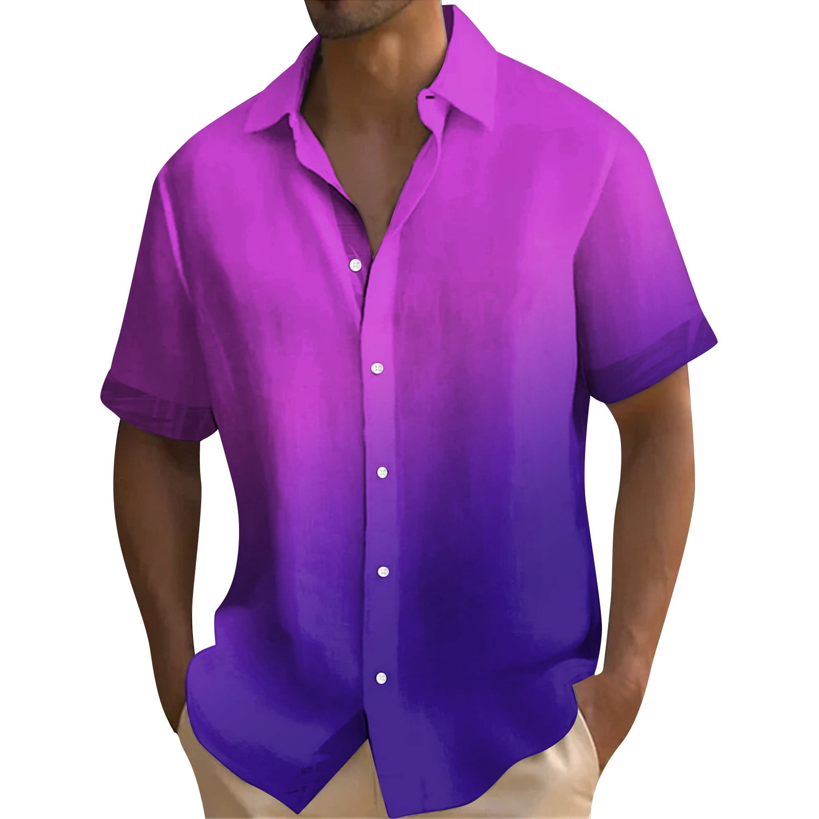 Inglocry Mens Gradient Linen Shirts Casual Button Down Short Sleeve Tie ...