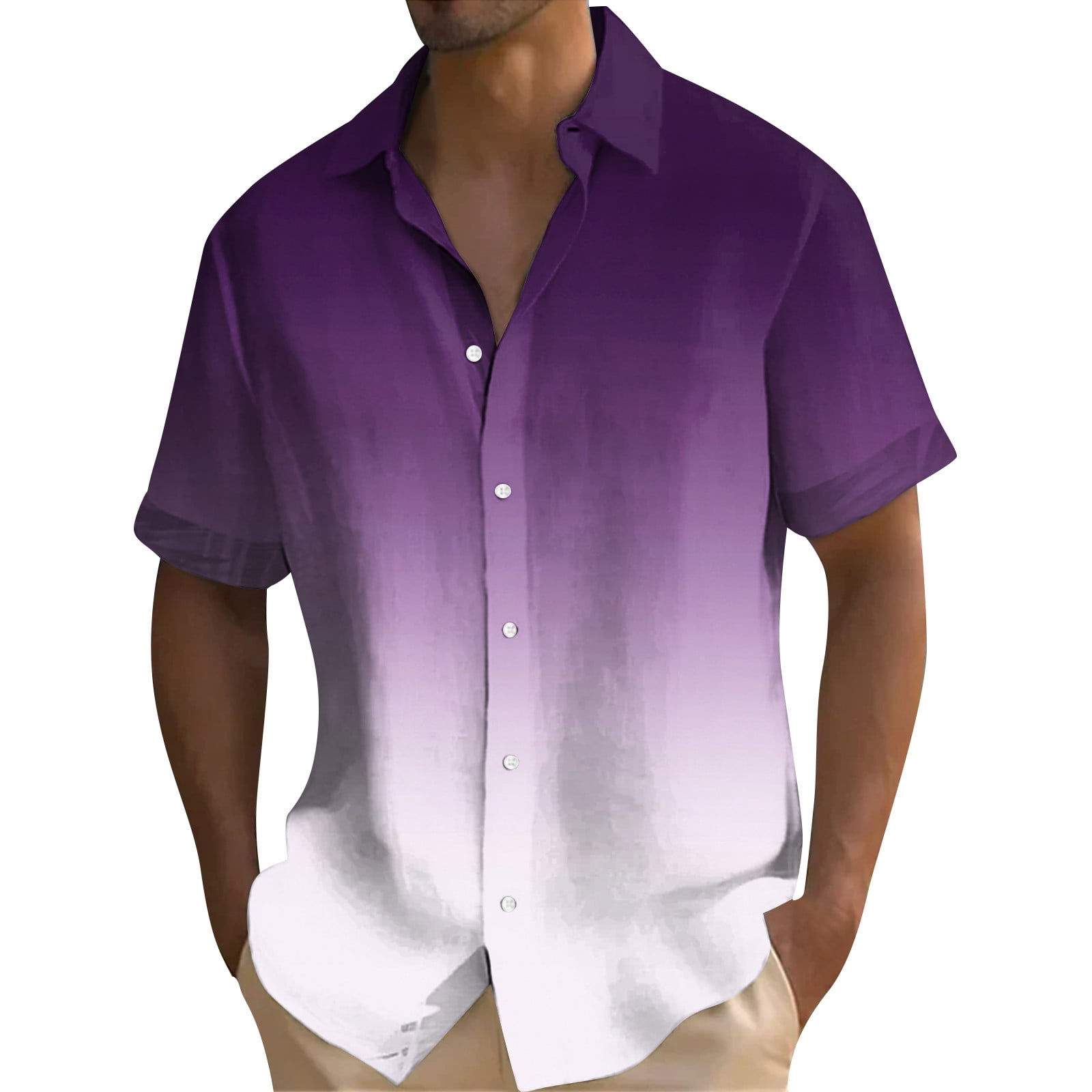 Inglocry Mens Gradient Linen Shirts Casual Button Down Short Sleeve Tie ...