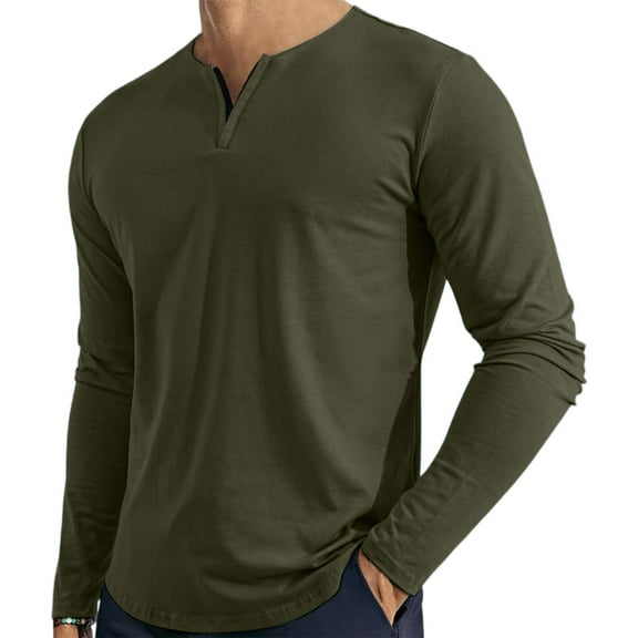 Inglocry Mens Henley Long Sleeve Shirts Fall Lightweight Sweatshirts Casual V Neck Slim Fit Pullover T-Shirt Army Green S
