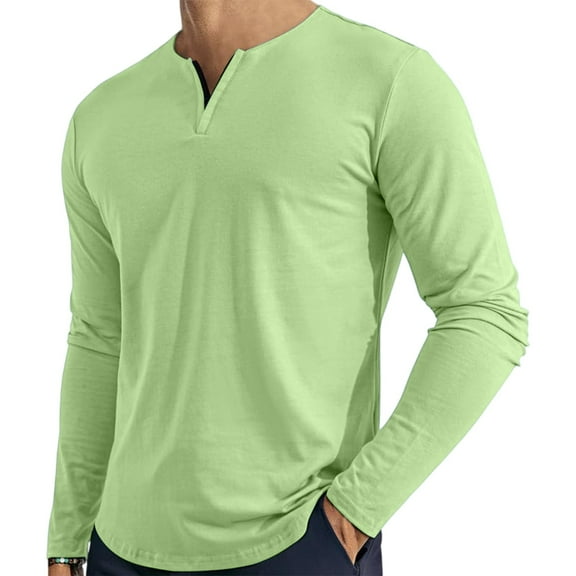 Inglocry Mens Henley Long Sleeve Shirts Fall Lightweight Sweatshirts Casual V Neck Slim Fit Pullover T-Shirt Mint Green 3XL