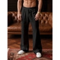 thumbnail image 1 of Inglocry Mens Linen Bell Bottom Pants Wide Leg Elastic Waist Drawstring Yoga Pants Summer Beach Lounge Trousers with Pockets Black M, 1 of 5