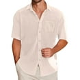 thumbnail image 1 of Inglocry Mens Linen Shirt, Casual Button Up Down Shirts for Men, Beach Short Sleeve Essential Business Top for Summer Khaki 2XL, 1 of 5