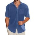 thumbnail image 1 of Inglocry Mens Linen Shirt, Casual Button Up Down Shirts for Men, Beach Short Sleeve Essential Business Top for Summer Navy XL, 1 of 5