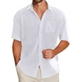 thumbnail image 1 of Inglocry Mens Linen Shirt, Casual Button Up Down Shirts for Men, Beach Short Sleeve Essential Business Top for Summer White L, 1 of 5