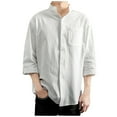 thumbnail image 1 of Inglocry Mens Linen Shirt Long Sleeve Casual Cotton Button Down Shirts Collarless Summer Beach Shirts White M, 1 of 5