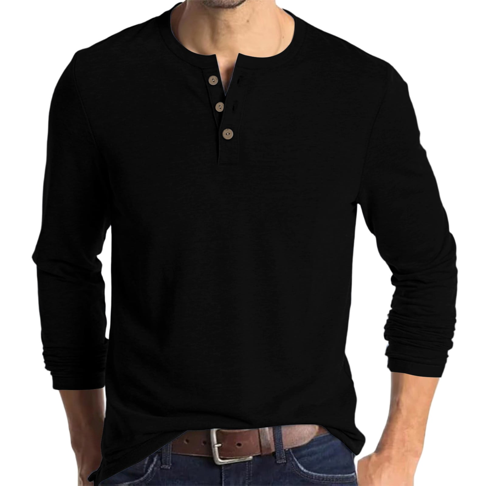Inglocry Mens Long Sleeve Henley Shirts Stretch Casual 3 Button Tee ...