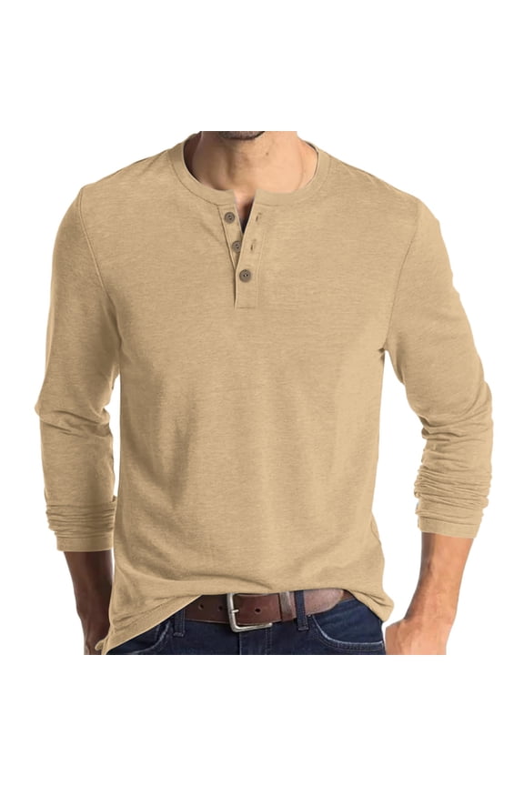 Mens Long Sleeve Henley Shirts Stretch Casual 3 Button Tee Baisc Plain Soft Basic Tops For Men Earthy Yellow M