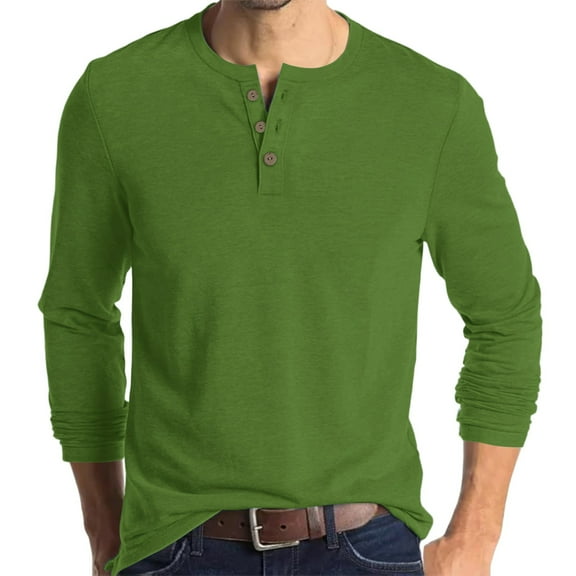 Inglocry Mens Long Sleeve Henley Shirts Stretch Casual 3 Button Tee Baisc Plain Soft Basic Tops For Men Green M