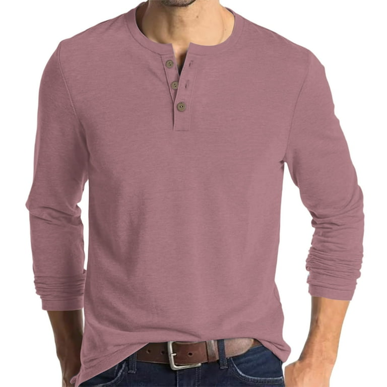 Inglocry Mens Long Sleeve Henley Shirts Stretch Casual Button