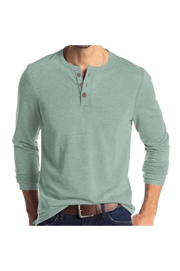 Mens Long Sleeve Henley Shirts Stretch Casual 3 Button Tee Baisc Plain Soft Basic Tops For Men Mint Green 2XL