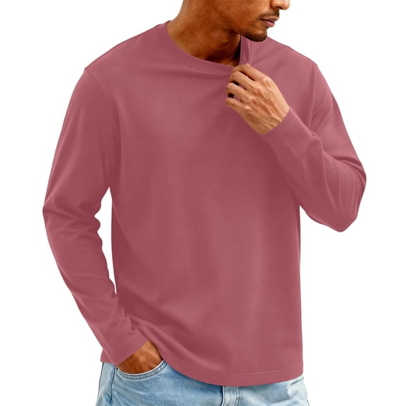 Inglocry Mens Long Sleeve Tee Shirts Crew Neck Workout Soft Casual -Shirts Pink M