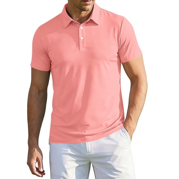 Inglocry Mens Polo Shirts Short Sleeve Quick Dry Performance Breathable Golf Shirt with Collar Tennis Casual Business Work 2026 Pink S