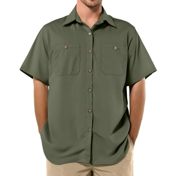Inglocry Men's Lightweight Short Sleeve Shirt Quick Dry Stretch Shirt for Hiking Travel Army Green 2XL