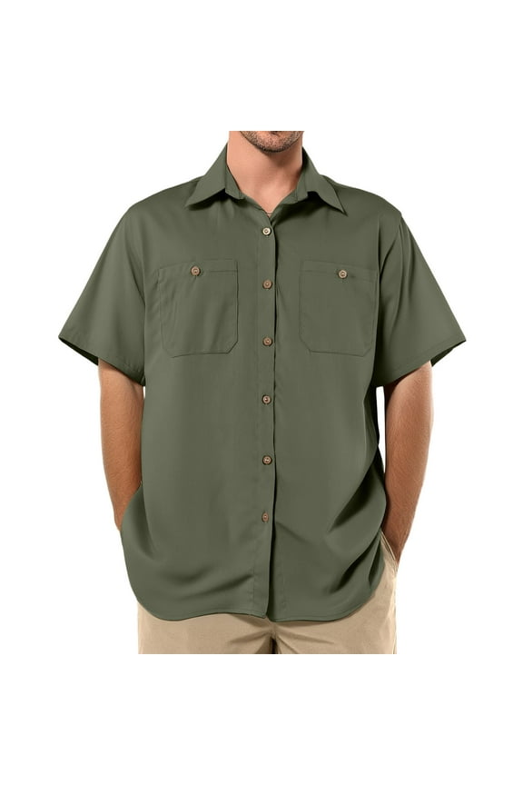 Mens Short Sleeve Button Down Shirt Casual Work Dress Shirt Lightweight Summer Shirt with 2 Pockets Army Green XL