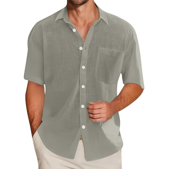 Inglocry Mens Short Sleeve Button Down Shirts Casual Cotton Shirt Summer Beach Tops with Pocket Army Green XL