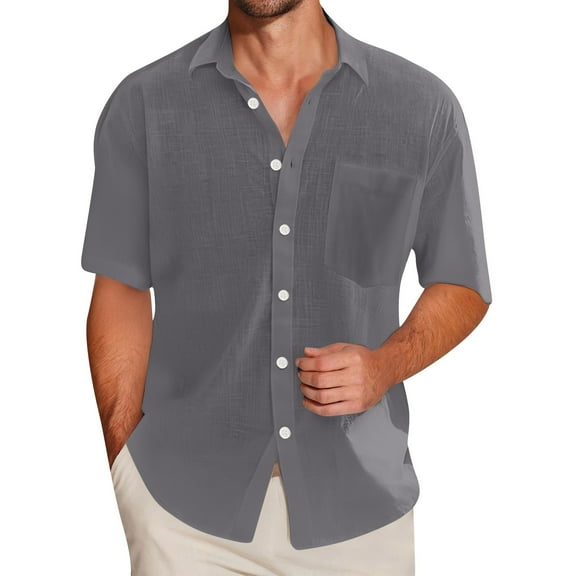 Inglocry Mens Short Sleeve Button Down Shirts Casual Cotton Shirt Summer Beach Tops with Pocket Gray 2XL