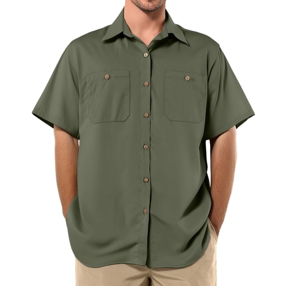 Inglocry Mens Short Sleeve Button Down Shirts Work Casual Button Up Relaxed Fit Summer Shirt with Two Pockets Army Green XL