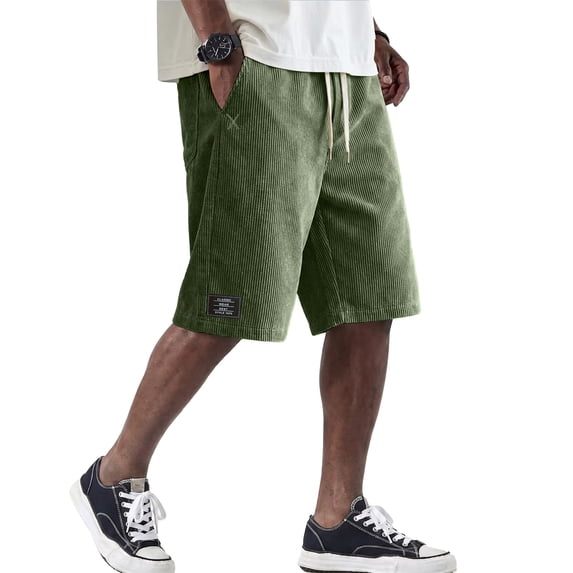 Inglocry Mens Shorts Corduroy Casual Shorts Relaxed Fit Elastic Waistband Drawstring Lightweight Comfort for Summer Army Green 2XL