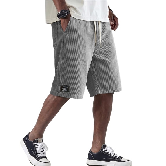 Inglocry Mens Shorts Corduroy Casual Shorts Relaxed Fit Elastic Waistband Drawstring Lightweight Comfort for Summer Gray S