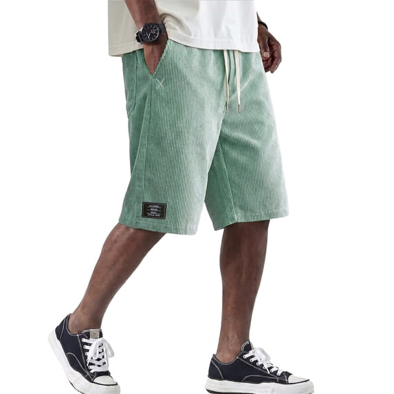 Inglocry Mens Shorts Corduroy Casual Shorts Relaxed Fit Elastic Waistband Drawstring Lightweight Comfort for Summer Light Green S