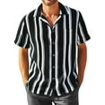 thumbnail image 1 of Inglocry Mens Striped Summer Shirts Casual Button Down Short Sleeve Beach Stylish Untucked Hawaiian Shirts Black 4XL, 1 of 4