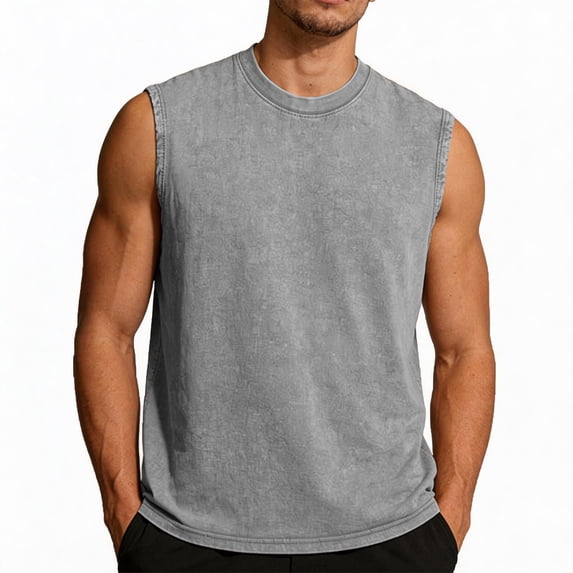 Inglocry Mens Workout Tank Tops Sleeveless T Shirts Men Muscle Shirt Gym Cotton Distressed Vintage Acid Wash Tee Shirts Running Loose Fit Tees Gray M