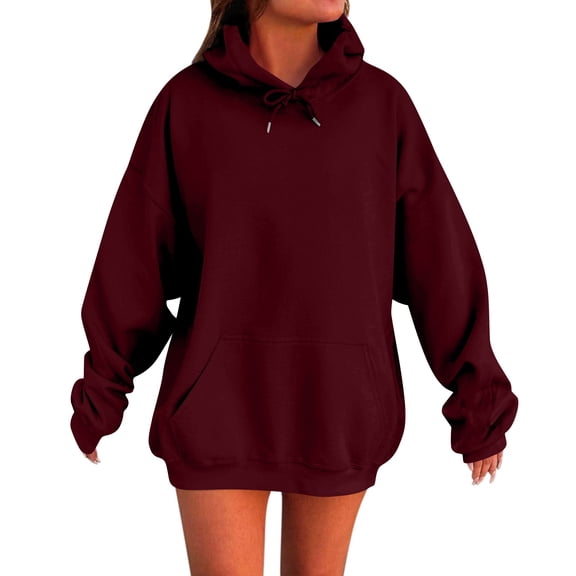 Inglocry Oversized Hoodies for Women 2026 Cute Hoodie Plus Size Plain Basic Soft Sweatshirts Tops Fall Winter Trendy Outfits Wine L