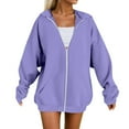 thumbnail image 1 of Inglocry Oversized Zip Up Hoodie for Women Fleece Long Sleeve Hooded Sweatshirts Cute Y2k Jackets 2025 Fall Winter Clothes Purple L, 1 of 5